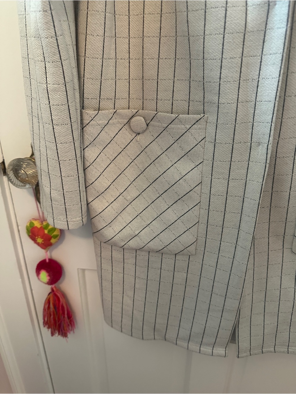 Anthropologie Cream Pinstripe Longline Haryn Blazer - Picture 6 of 11